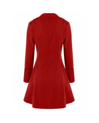 Women Long Sleeve Button Irregular Coat