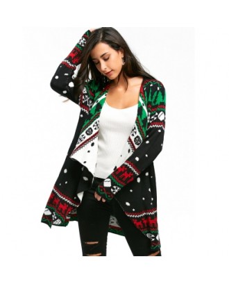 Christmas Graphic Tunic Knitted Draped Cardigan