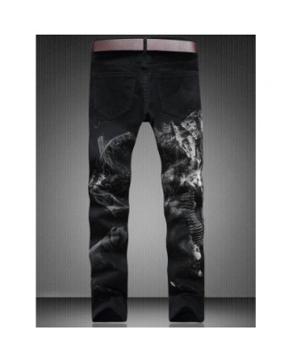 Zip Fly Straight Leg Graphic Jeans