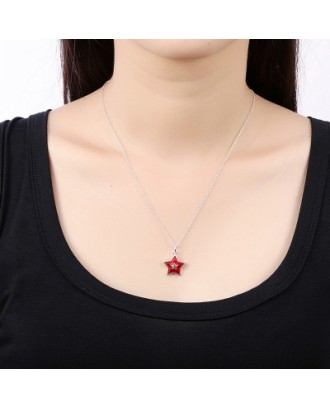 Another Silver Christmas Theme - Red Five-Pointed Star Pendant Necklace