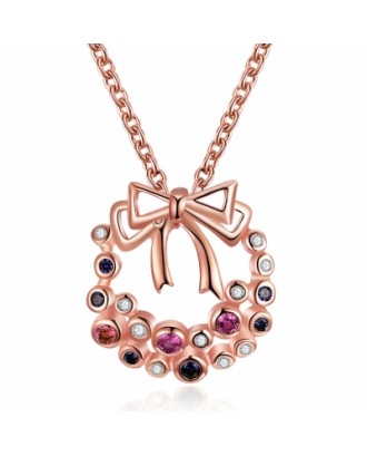 Colorful Zircon Christmas Necklace with A Bow for Women