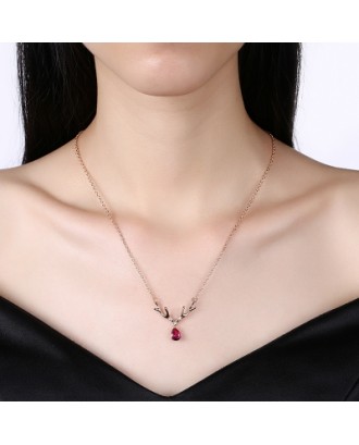 Christmas Zircon Necklace 18-INCH Antler Fashion Necklace