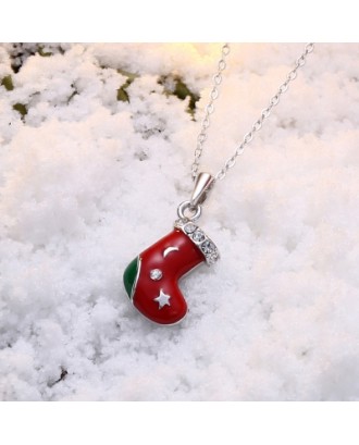 Christmas Drizzle Socks Necklace White/Platinum Plated