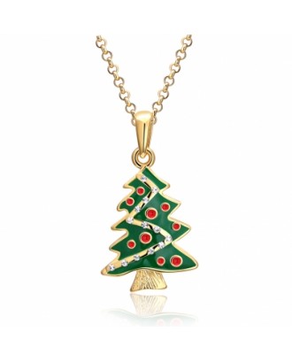 Christmas Dripping Oil Christmas Tree Necklace White/Gold Plated
