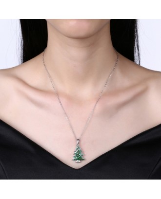 Christmas Dripping Oil Christmas Tree Necklace White/Platinum Plated