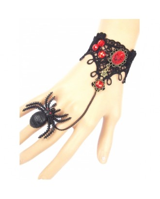 Faux Ruby Lace Bracelet with Spider Ring