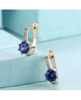 Zircon Earring Clip Blue Round Diamond Romantic Style Earring Clip