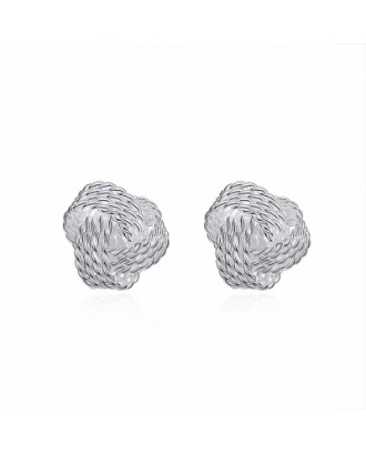Simple Woven Stud Earrings with Spherical Silver Ornaments