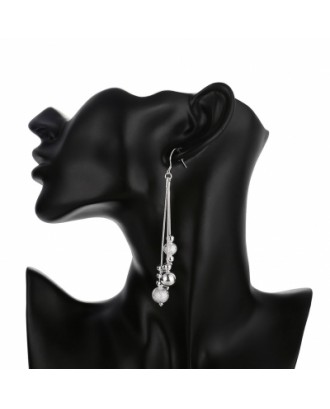 Three - Line Multi - Bead Earrings Silver Drip - Shaped Simple Long Earrings